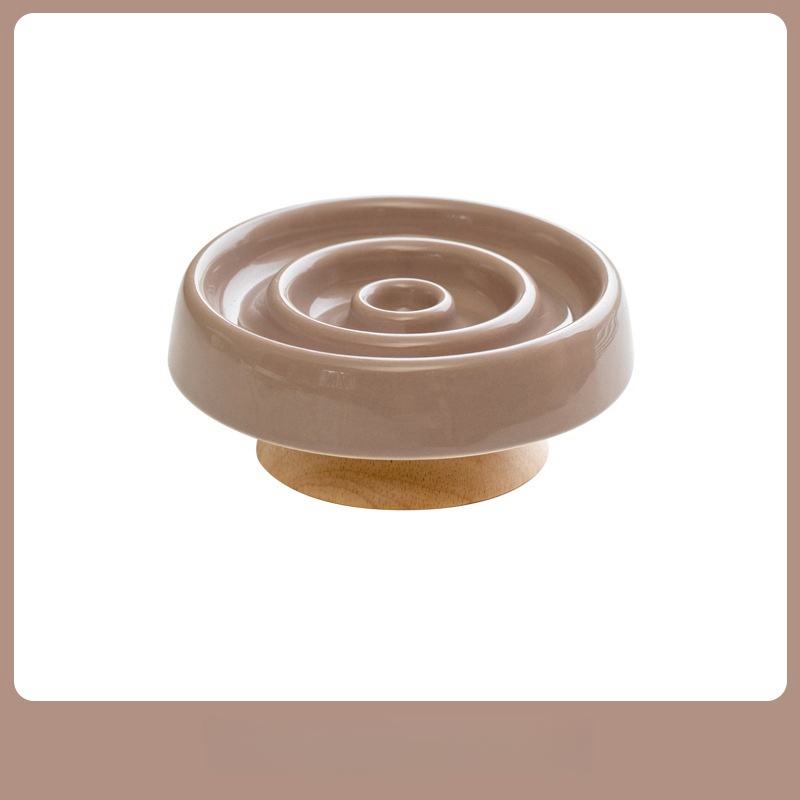 Pet Item Oda Elevated Ceramic Slow Feeder Cat Bowl with Wooden Stand
