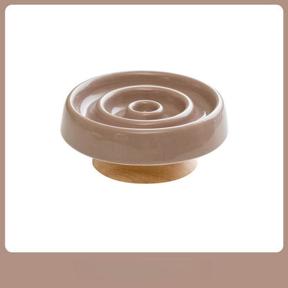 Pet Item Oda Elevated Ceramic Slow Feeder Cat Bowl with Wooden Stand