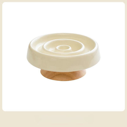 Pet Item Oda Elevated Ceramic Slow Feeder Cat Bowl with Wooden Stand