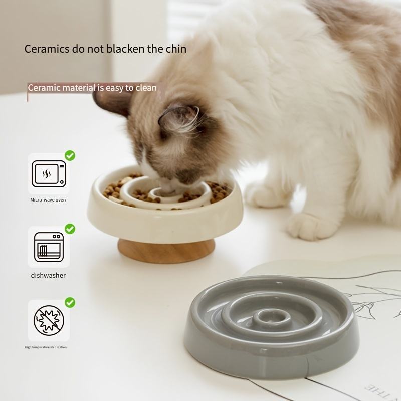 Pet Item Oda Elevated Ceramic Slow Feeder Cat Bowl with Wooden Stand