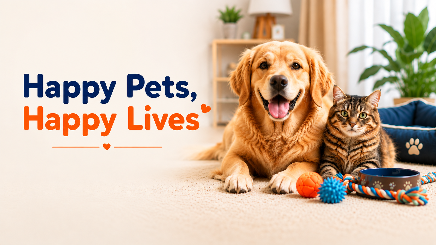 Pet Item Oda happy pets happy lives banner with dog and cat